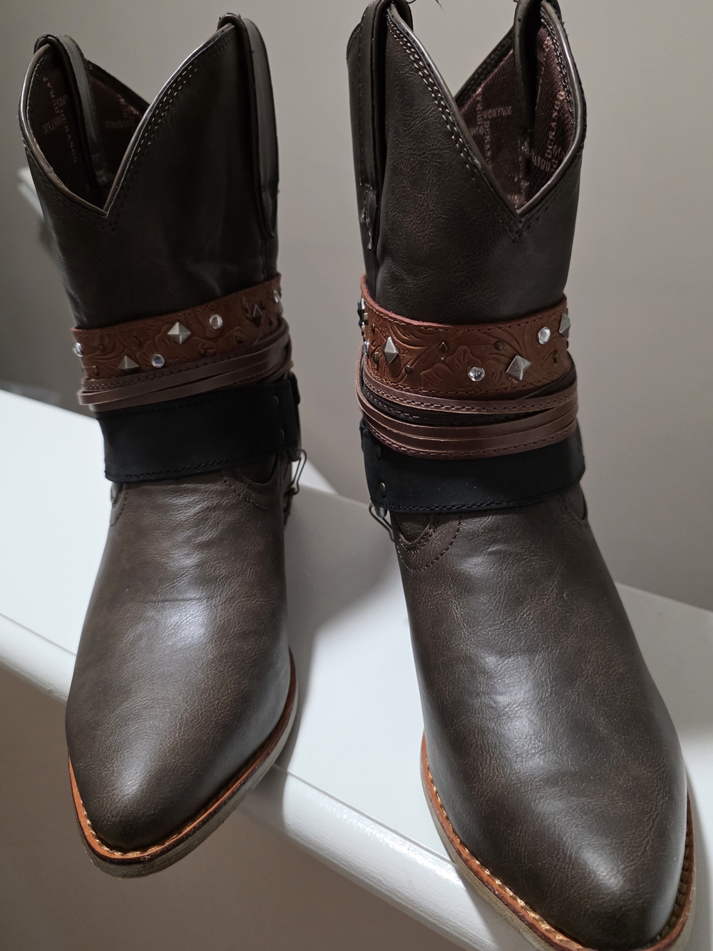 Durango Brown Western Cowboy Boots with Embossed Strap Accents